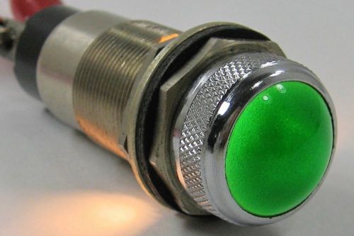 Vintage large dialco 11/16&#034; smooth green glass lens panel indicator lamp light for sale