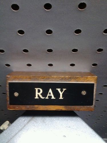 Vintage Engraved Desk Wood Name Plaque Sign, Ray