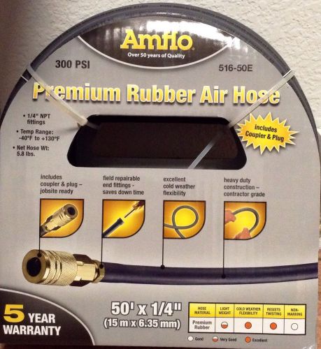 Amflo 50&#039; x 1/4&#034; Premium Rubber Air Hose ~ 300 PSI