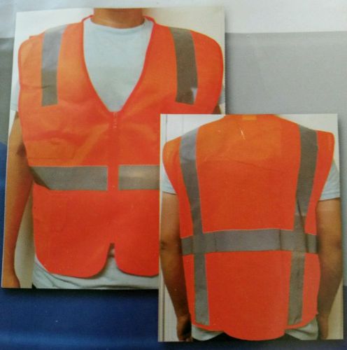 High Visibility Safety Vest- Orange with Zipper and Mesh Back,XL, ANSI