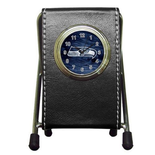 Custom Seattle Seahawks Leather Pen Holder Desk Clock (2 in 1) Free Shipping