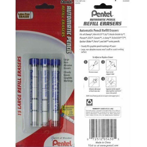 PentelR Quicker Clicker Eraser Refills Pack Of 15 4E Home Office Brand New