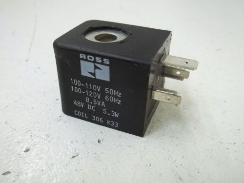 ROSS 306K33 SOLENOID COIL 100-120V 60HZ 8.5VA 48V DC 5.3W *USED*