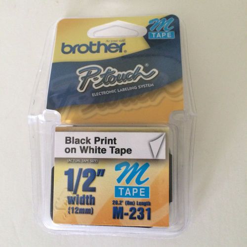 Brother P-Touch Black Print On White  M Tape 12mm 1/2&#034;   Sealed Package M-231