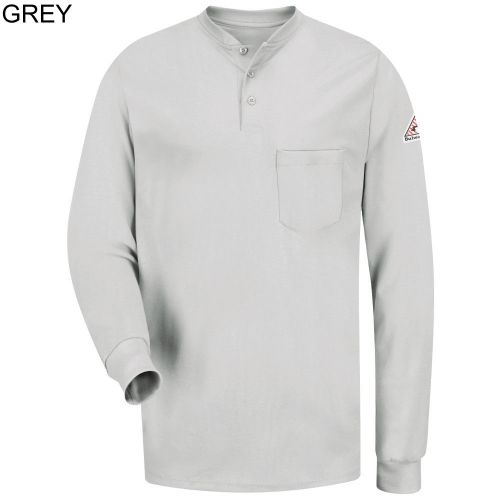 BULWARK SEL2 FR Long Sleeve Henley Uniform Shirt - Grey Khaki Navy