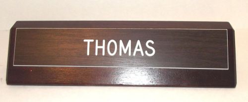 Vintage Engraved &#034;THOMAS&#034; Desk Name Plaque Plate Wooden Sign
