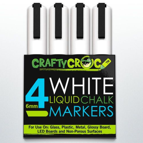 Craftycroc 4 white liquid chalk markers- 6mm reversible tip premium quality for sale