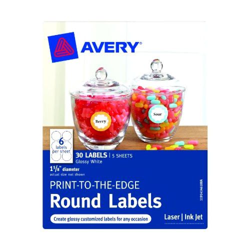Avery Print-to-the-Edge Round Labels, Glossy, 1.625-Inch Diameter, Pack of 30 (4