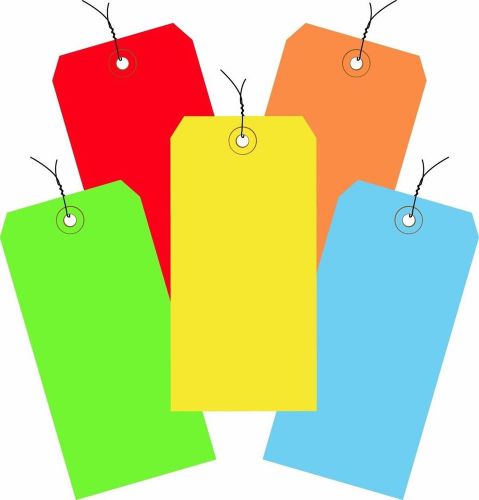 1000 of 4 3/4&#034; x 2 3/8&#034; Size 5 Colored Inventory Shipping Hang Tags with Wire