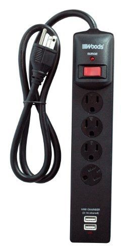 Coleman Cable Woods 041302 Dual USB Charger 4-Outlet Surge Protector Powerstrip,