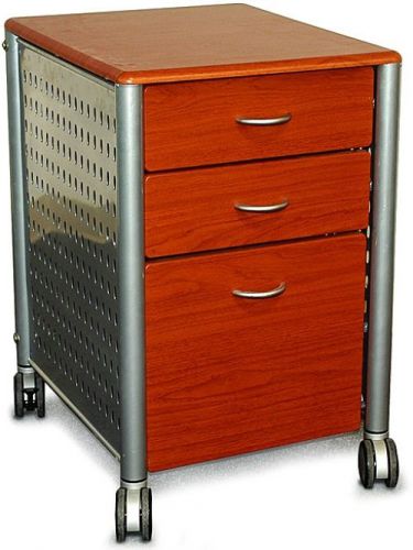 Three Drawer Organizer Mobile Cherry Wood Filing Cabinet Office Supplies Brown