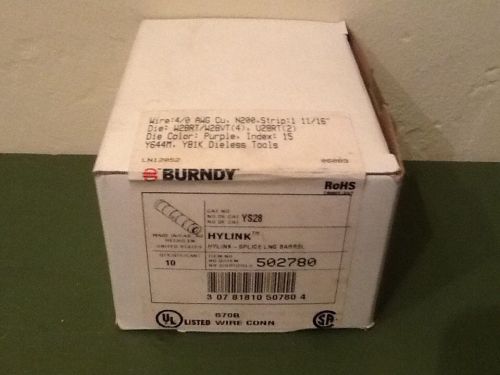 Burndy YS28 Hylink Butt Splice Compression Cable Connector - Box of 10 unopened.