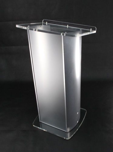 23.75&#034; acrylic aluminum podium w/ frosted front panel, 46.5&#034; tall - silver clear for sale