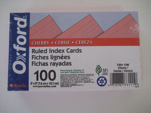 NEW SEALED 100 Esselte Oxford Ruled Lined 3 X 5 Index Cards - Color: CHERRY