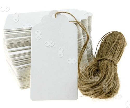 100 white gift paper tags wedding luggage label card +strings 9x4 for sale