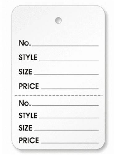 100 White 2 part Merchandise Garment Sale Price Tags Unstrung 1-1/4 x 1-7/8