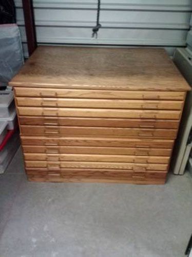 Alvin Oak Artist Flat File, Map File, 10 Drawers, 2 Units with Base and Top Nice