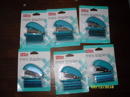 6~Office Depot Mini Stapler~TEAL w/600 Teal staples (New) Free USA Shipping