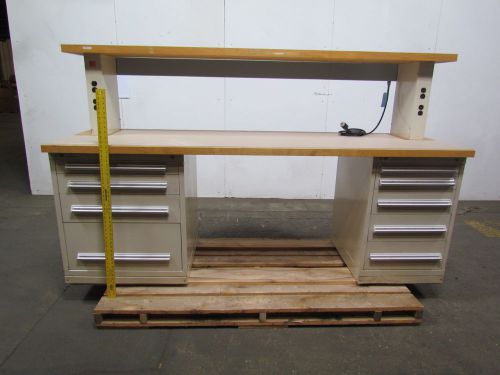 Stanley vidmar 30x96&#034; workbench hardwood top/riser w/ laminate 9 drawers for sale