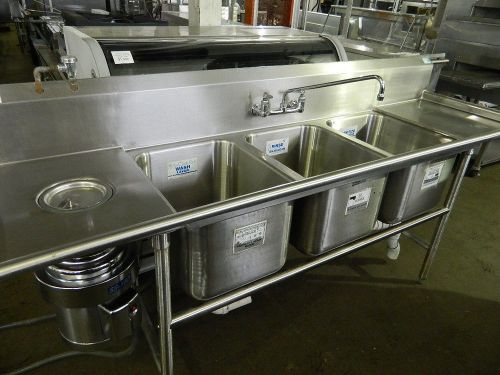 Advance tabco 94-3-54 91&#034; 3 compartment sink w/insinkerator 1.5hp garbage dispos for sale