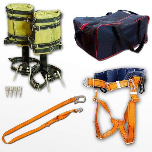 Tree Climbing Spikes Safety belt w/ thigh straps Adjustable Lanyard &amp; Gear Bag