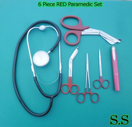 6 Piece RED Paramedic Set - Diagnostic EMT Nursing EMS Emergency Sprague