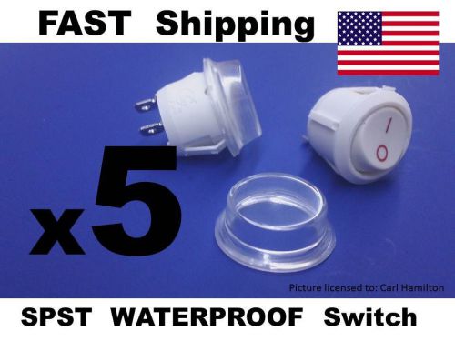 5x ROUND white WATERPROOF SPST dust proof water proof SWITCH 12v AC or DC