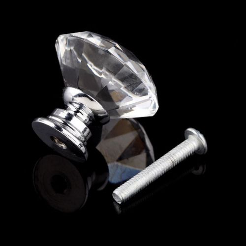 10Pcs 30mm Diamond Shape Crystal Glass Knob Cupboard Drawer Pull Handle New VP