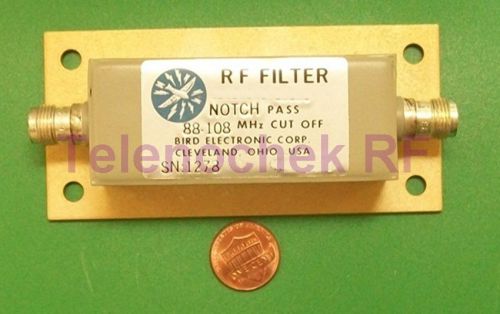 RF microwave notch filter FM Band 88-108 MHz, passband DC-500 MHz, 10 Watt data