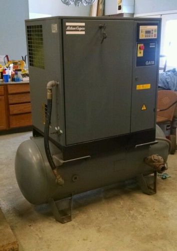Atlas Copco GA18 25 hp rotary screw air compressor with AirCel air dryer 230V