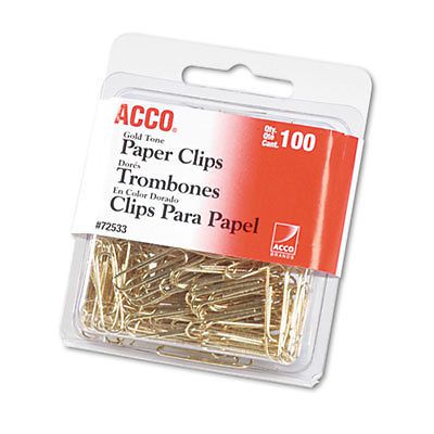 Paper Clips, Metal Wire, #2, 1 1/8&#034;, Gold Tone, 100/Box
