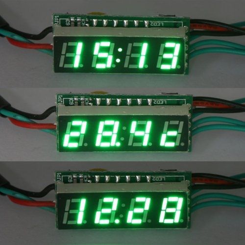 DROK? Digital Clock Voltmerter Temperature Gauge 3in1 Panel Meter, 0.28&#034; Green