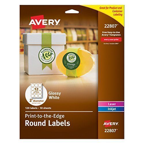Avery Print - To - The Edge Round Labels Glossy Clear 2-Inch Diameter 120 Labels