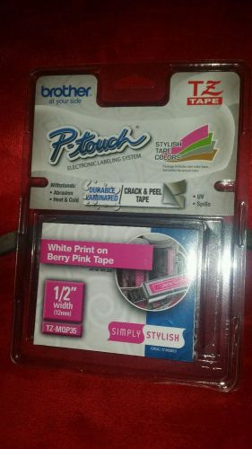 Brother TZe-MQP35 1/2&#034; White on Berry Pink p-touch for PT-D200, PTD200, TZMQP35