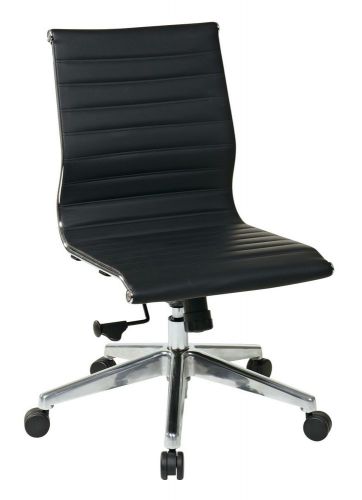 Armless Mid Back Black Bonded Leather Chair