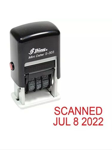 Shiny Self-Inking Rubber Date Stamp - SCANNED - S-303 - Red Ink New