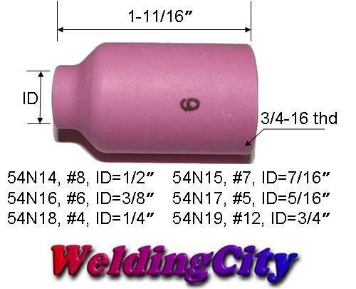 WeldingCity 10 Ceramic Gas Lens Cups 54N16 (#6) for TIG Welding Torch 17/18/26
