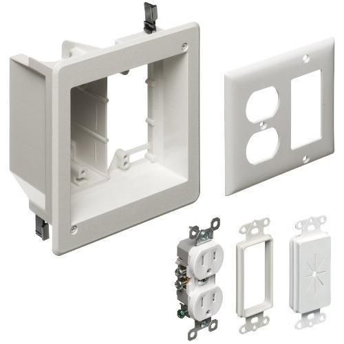 Arlington TVBR505K-1 TV Box Recessed Kit with Outlet and Wall Plates, 2-Gang,