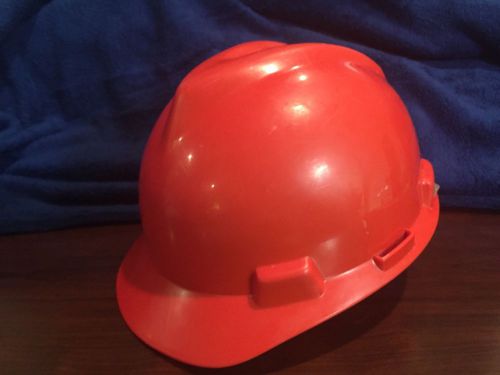 Red msa v-gard hard hat with msa suspension medium for sale