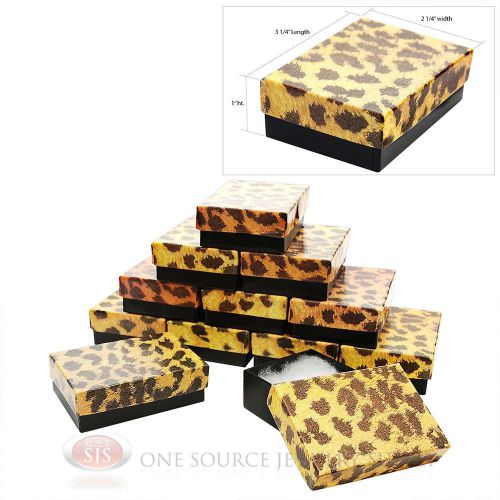 12 Leopard Print Cotton Filled Gift Boxes 3 1/4&#034; X 2 1/4&#034; Charm Pendant Jewelry