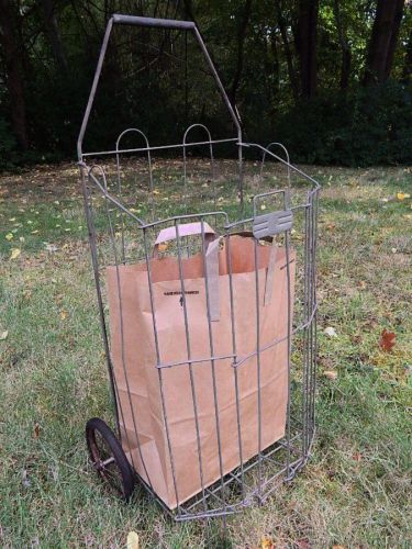 Vintage folding wire metal grocery cart flea market laundry recycle for sale