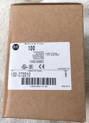 Allen bradley 100-c72d10 contactor, 120v 3 pole (new in box) for sale