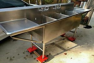 108&#034;/38/28&#034;  Heavy Duty 3 Bowl Compartment Stainless Steel Sinks Rounded Corners