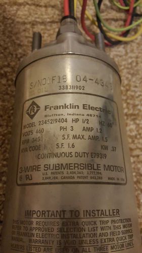 Franklin electric 4&#034; submersible motor 460v 3 phase 1/2 hp for sale