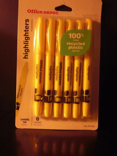 Office Depot Highlighters ~ Chisel Tip, 6 Pk (Factory Sealed Pkg!) FREE Shipping
