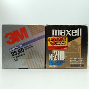 Floppy Disks 2 Packs of 10 Maxell MF2HD and 3M DS,HD 3.5 Diskettes IBM Formatted