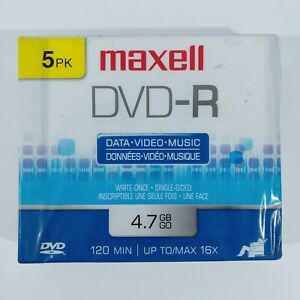 Maxell DVD-R Disks 5 Pack Unopened Still Sealed New Recordable Blank Media