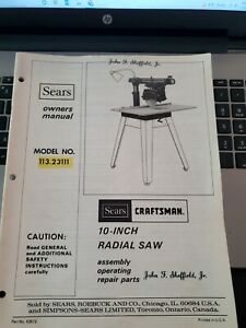 SEARS CRAFTSMAN 10 INCH RADIAL ARM SAW OWNERS MANUAL 113.23111 23111