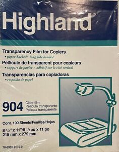 Highland Transparency Film for Copiers 100 Sheets 904 - NEW