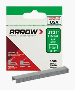 #214 Arrow Staples 7/16&#034; W 1/4&#034; L Wide Crown Light Duty JT21 Office Box of 1000